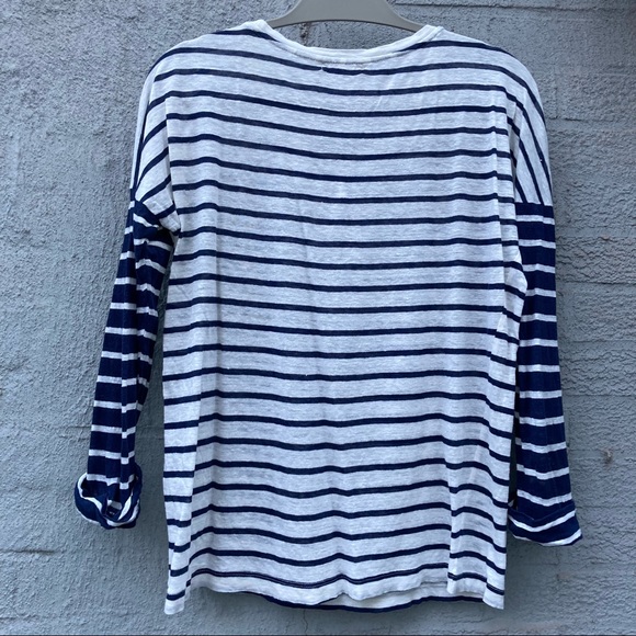 Madewell 3/4 Sleeve Linen Shirt, Navy and White, M - Picture 2 of 4